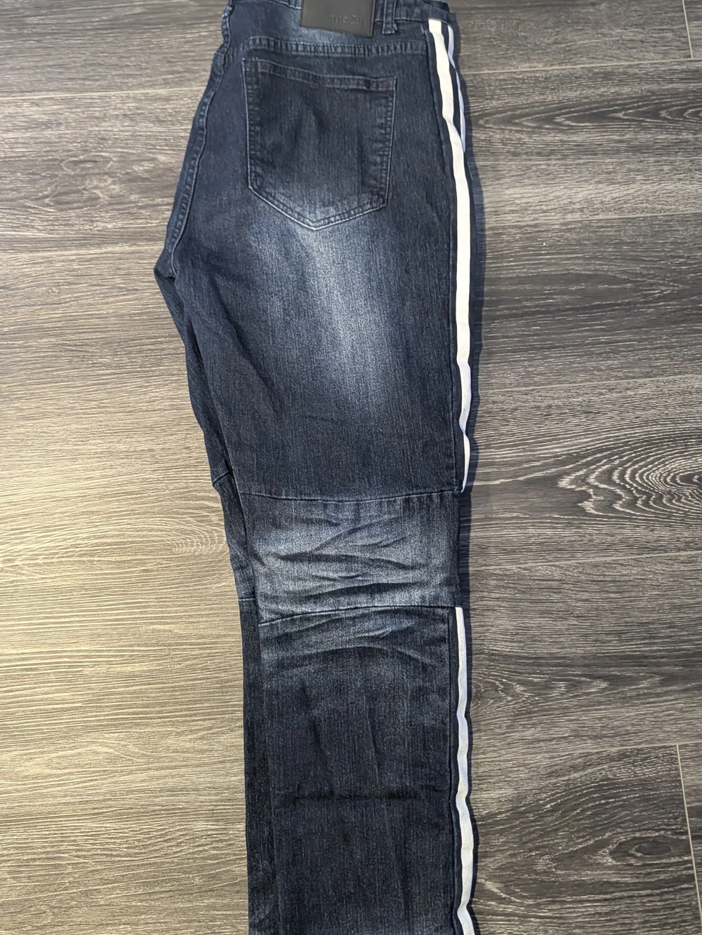 Men's Dark Blue Slim Straight Jeans with White Side Stripes